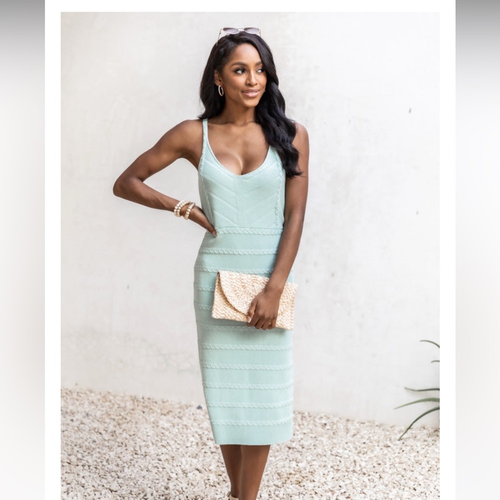 Pink Lily Next Chapter Mint Braided Detail Midi Dress
